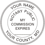 Maryland notary public seal with name and blank line to write in expiration date